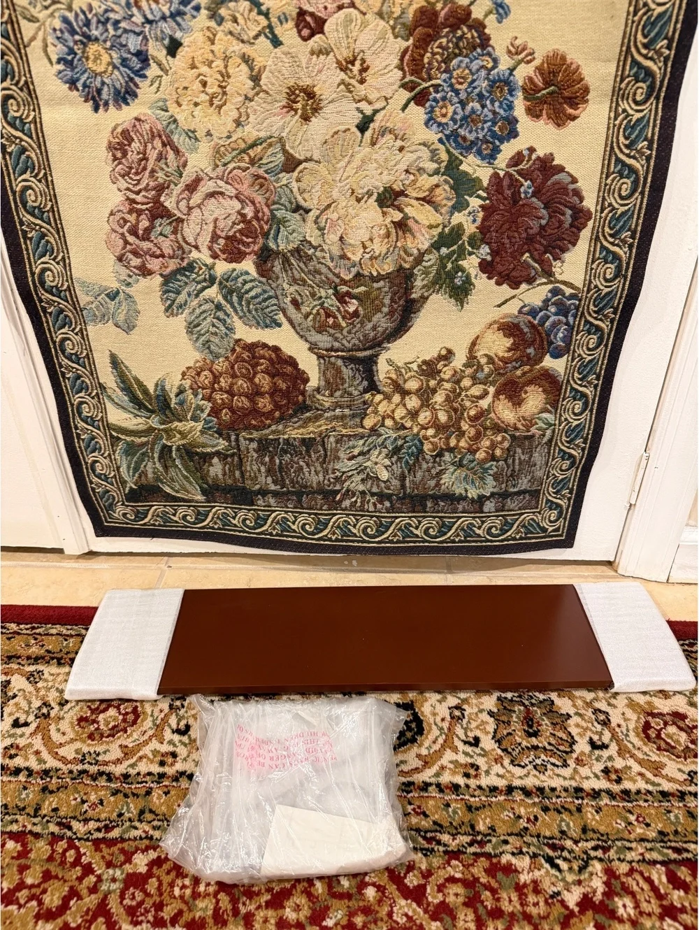 Vintage Floral Tapestry Wall Hanging with Shelf